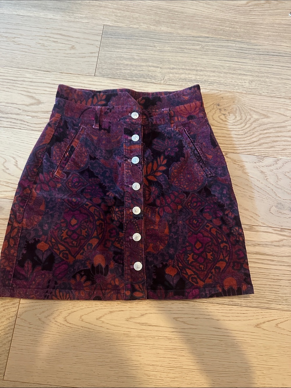Anthropologie Pilcro Button-Front Corduroy Skirt in Burgundy/Purple